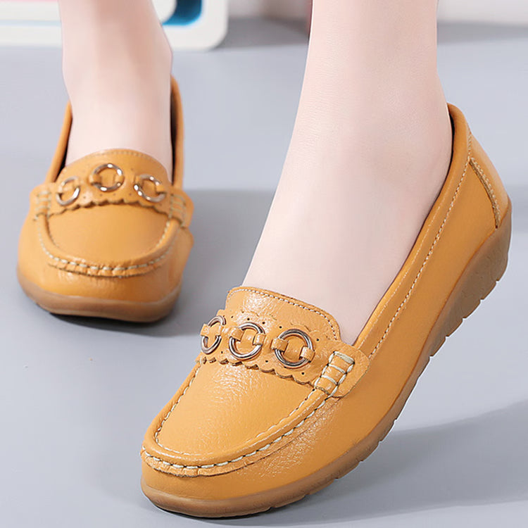 Women's Leather Flat Shoes – Soft Low-Heel Casual & Elegant Comfortable Footwear
