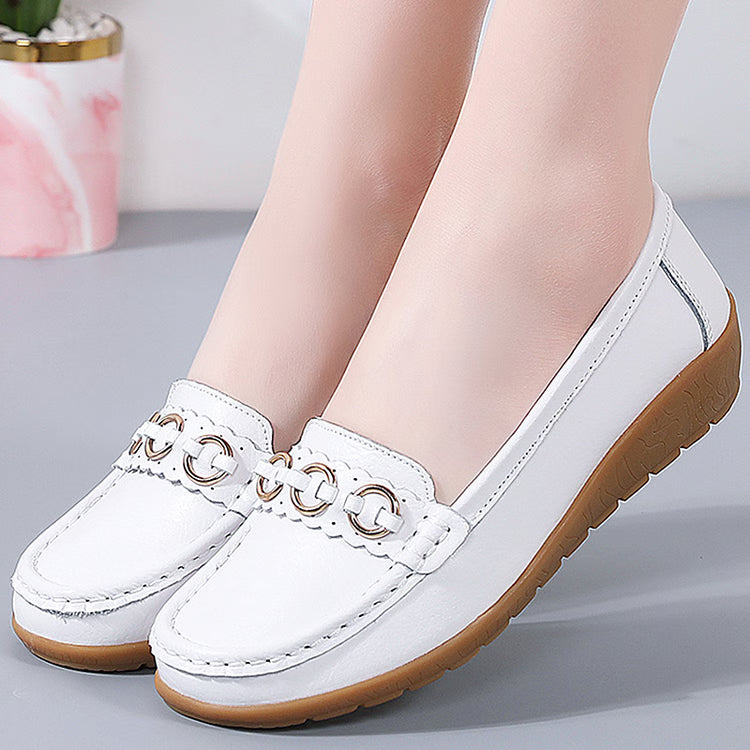 Women's Leather Flat Shoes – Soft Low-Heel Casual & Elegant Comfortable Footwear