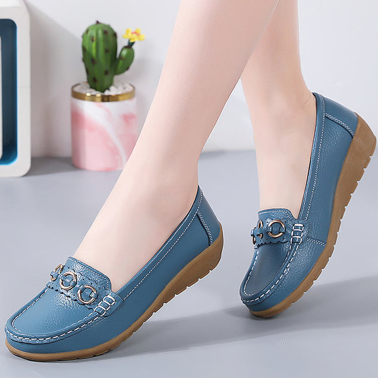 Women's Leather Flat Shoes – Soft Low-Heel Casual & Elegant Comfortable Footwear