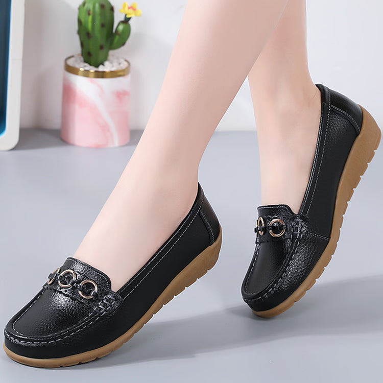 Women's Leather Flat Shoes – Soft Low-Heel Casual & Elegant Comfortable Footwear