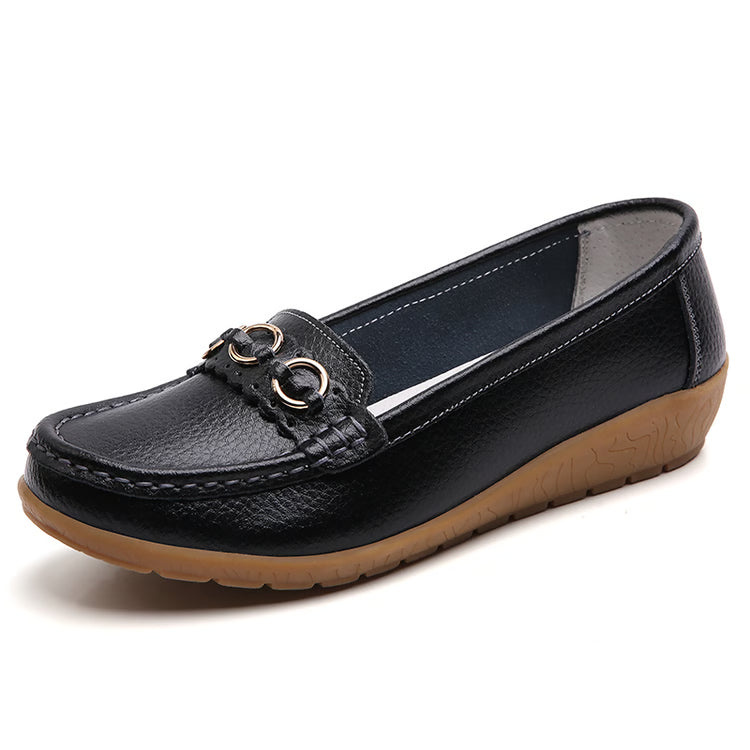 Women's Leather Flat Shoes – Soft Low-Heel Casual & Elegant Comfortable Footwear