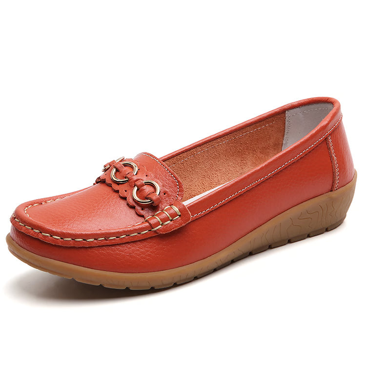 Women's Leather Flat Shoes – Soft Low-Heel Casual & Elegant Comfortable Footwear