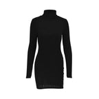 Women Dresses Elegant Party Autumn Winter Mini Dresses Sheath Turtleneck Long Sleeves Knitted Bodycon