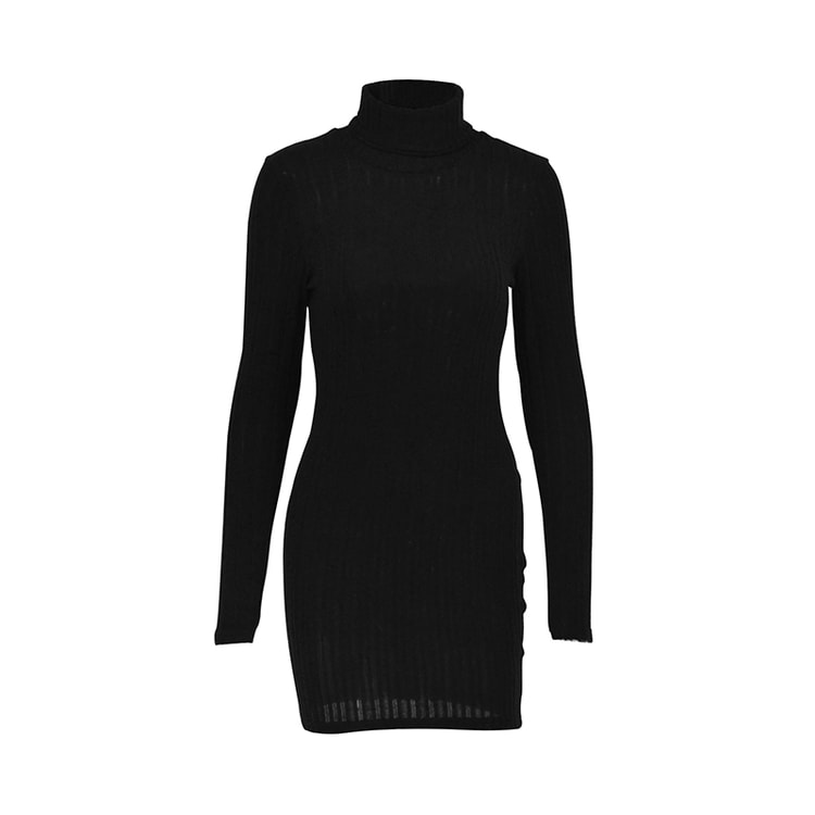Women Dresses Elegant Party Autumn Winter Mini Dresses Sheath Turtleneck Long Sleeves Knitted Bodycon