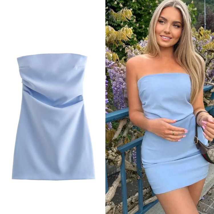 Dress Women Off Shoulder Corset Short Dresses Ruched Backless Bodycon Blue Black White Party Dresses for Women