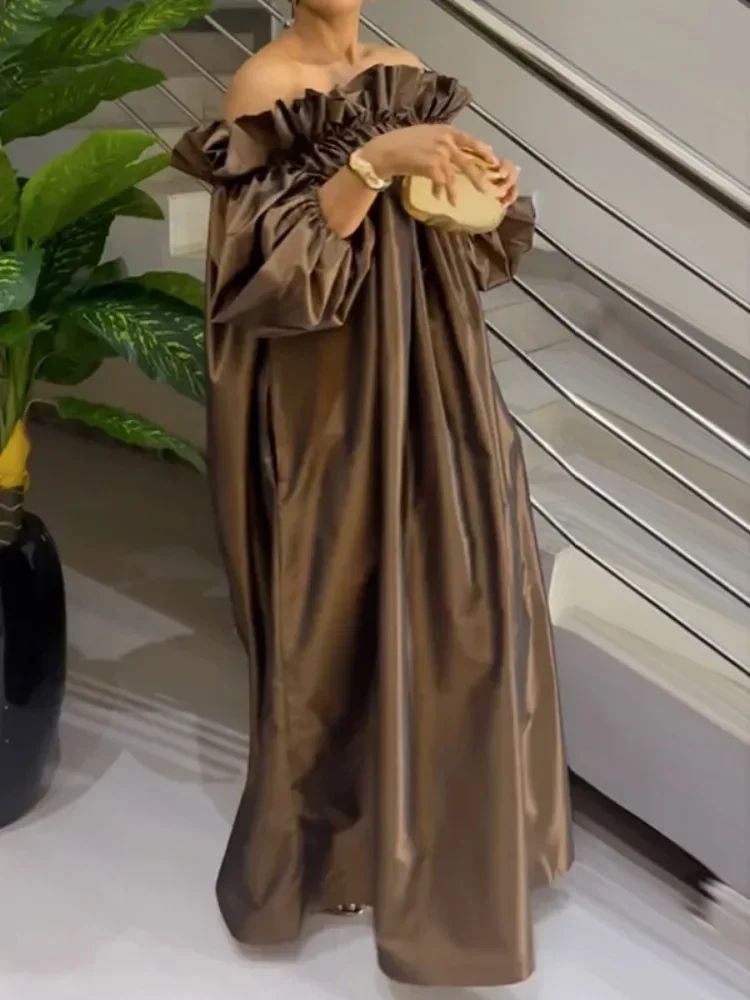 Elegant Off Shoulder Sleeve Loose Maxi Dress for Women Summer Casual Party Dresses