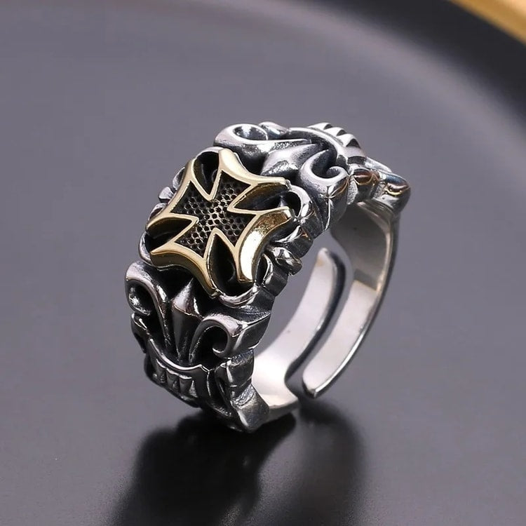 Punk Cross Ring for Men Adjustable Gothic Design Retro Street Fashion Jewelry