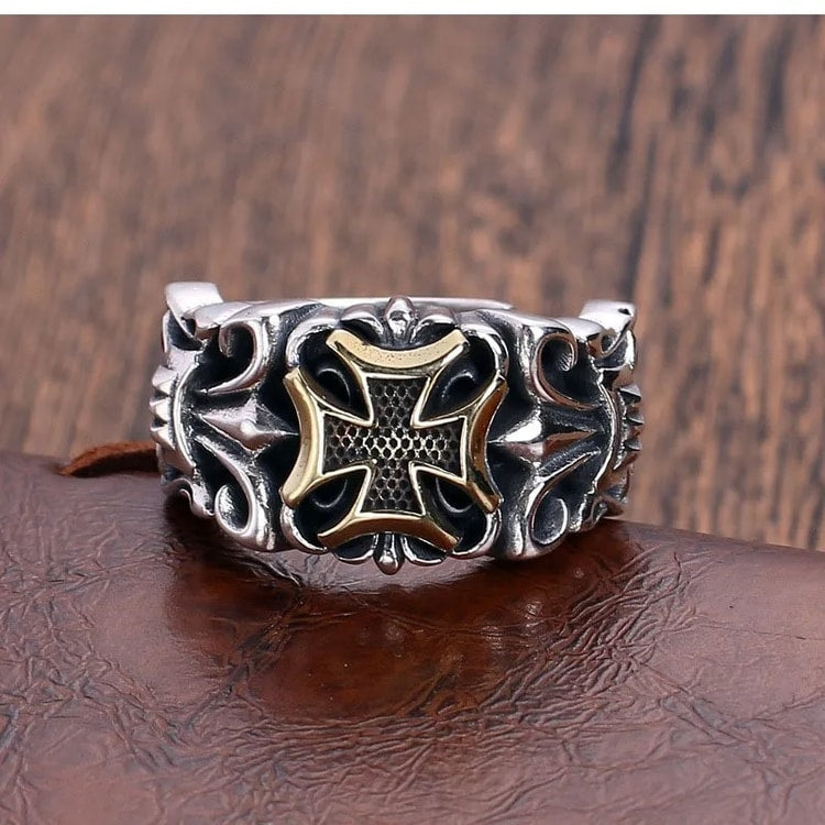 Punk Cross Ring for Men Adjustable Gothic Design Retro Street Fashion Jewelry