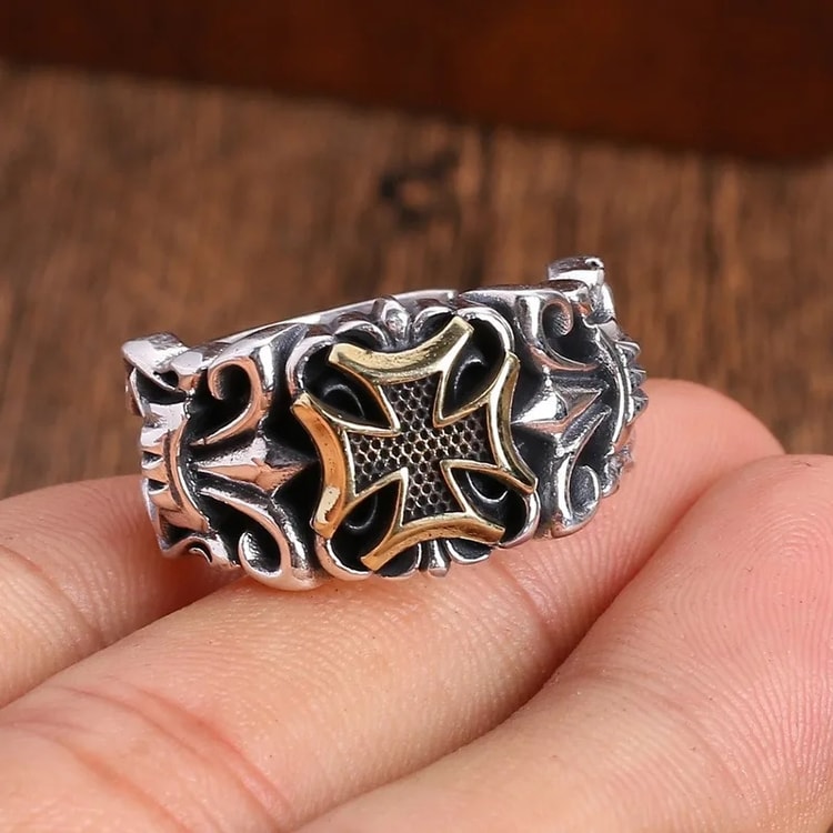 Punk Cross Ring for Men Adjustable Gothic Design Retro Street Fashion Jewelry