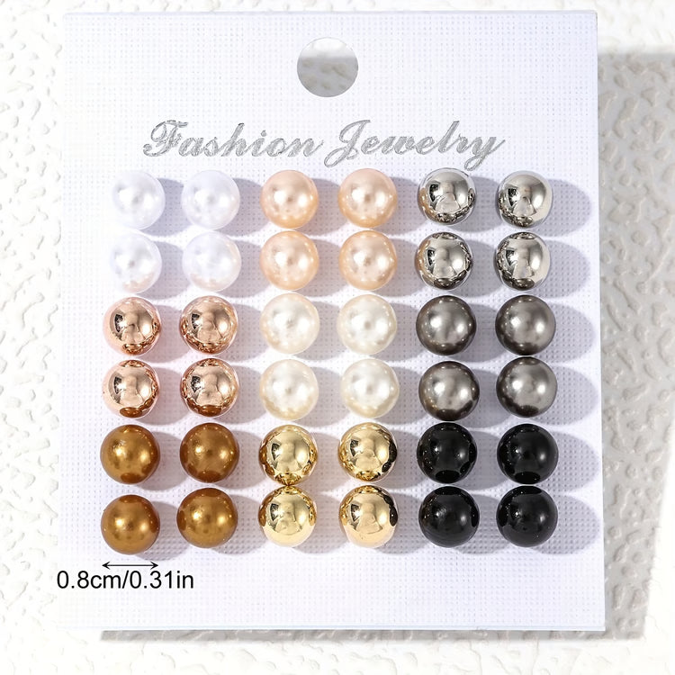Women's Pearl Earrings Set – Lightweight Faux Pearl Stud Earrings Collection