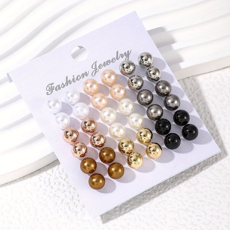 Women's Pearl Earrings Set – Lightweight Faux Pearl Stud Earrings Collection